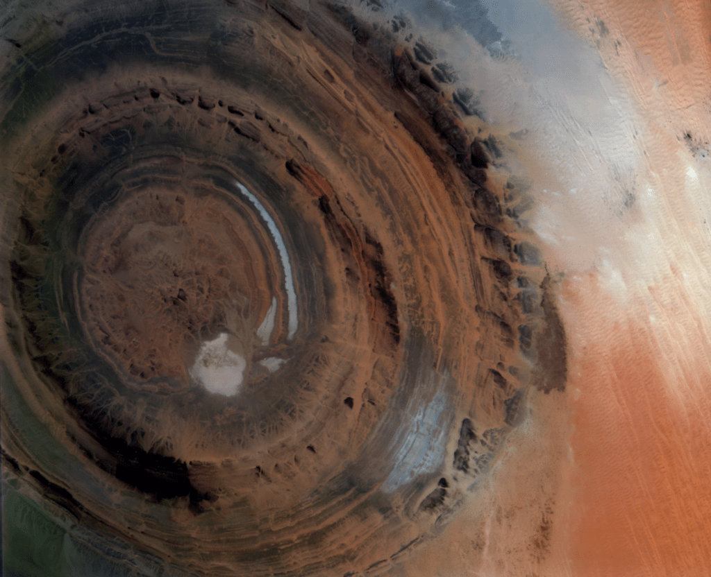 A hyperspectral image of the Richat Structure, a geological feature in northwestern Mauritania also known as the Eye of the Sahara, taken by Wyvern